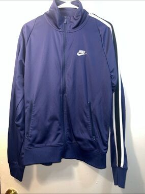 Nike Navy Track Windbreaker with White Sleeve Stripes